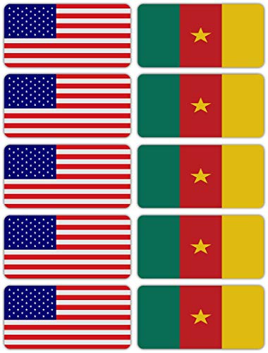 (x10) 3M Reflective Cameroon and US Flag Stickers | Versatile Safety Decals | Hard hats, laptops, bikes, toolboxes