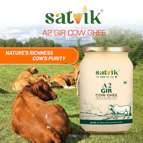 Image of SATVIK PURE GHEE A2 Gir Cow Ghee 1 Litre Churned From Vedic Bilona Method Bilona Ghee A2 Cow Desi Ghee (Pack of 5)