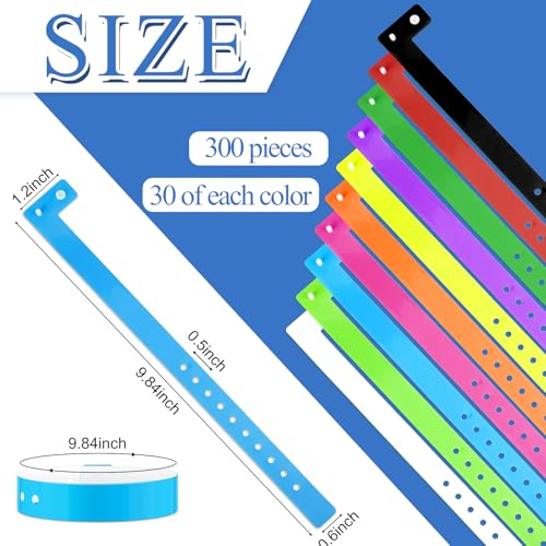 Image of Henoyso 300 Pcs Multicolor Plastic Wristbands for Events Vinyl Waterproof Pool Wristbands Neon Color Plastic Bracelet for Party Events Arm Band Identification for Concerts Carnivals