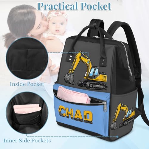 Image of Customized Diaper-Backpack Waterproof Nappy-Bag Baby-Gift Excavator | Monogram Baby Nappy Bag for Traveling Stroller Organizer Mommy Bag for New Parents Mom Dad Personalized Baby Shower Gifts