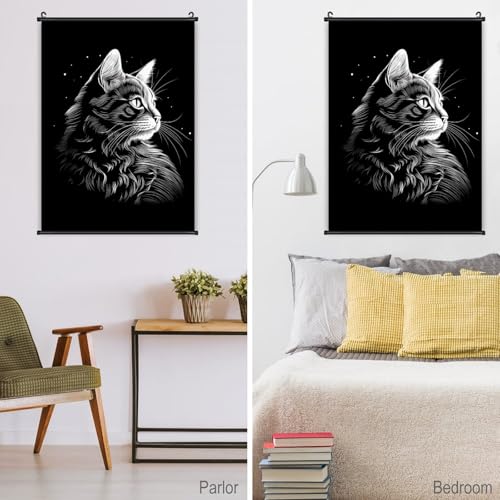 Silhouette de chat sur toile : fixation facile sans trou pour mur - 5