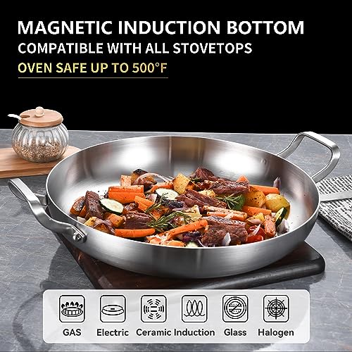 14-Inch-Tri-Ply-Stainless-Steel-Paella-Pan-with-LidLarge-SkilletGriddleLarge-Saute-Pan-with-LidJumbo-CookerInduction-PanDishwasher-and-Oven-Safe