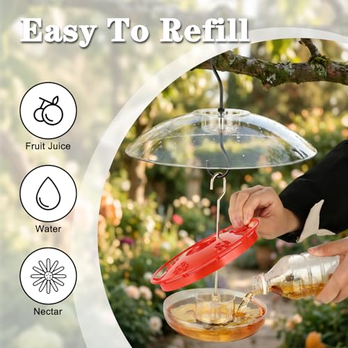 Image of FEED GARDEN Hummingbird Feeder with Rainproof Dome, 16oz Nectar Feeder 11.8 inch Rain Guard Weatherproof Ant Moat Easy Fill & Clean Hanging Leak-Proof BPA-Free
