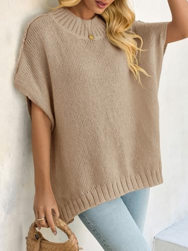 Saodimallsu Womens Oversized Sweater Tops Summer Lightweight Batwing Half Sleeve Casual Loose Knit Pullover Shirts3