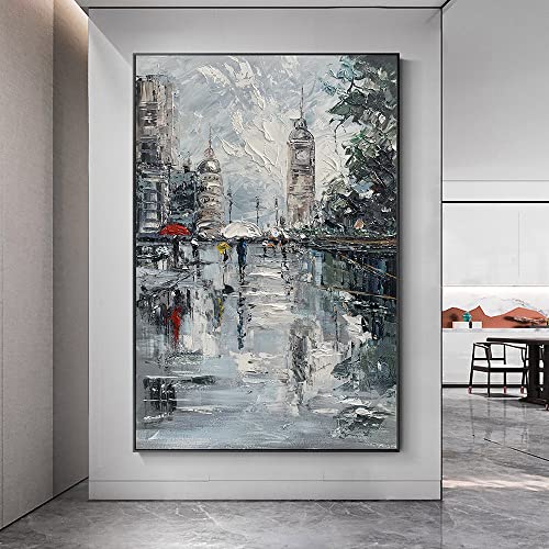 Peinture à l'huile Paris Street Light moderne noire et blanche hand painted