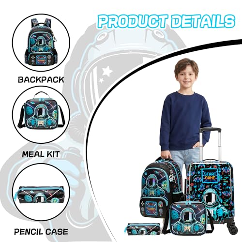 Image of Kid's Luggage Set 5 Piece Suitcase Set 16 inch Hardside Luggage with Spinner Wheels Boys Carry on Luggage Travel Rolling Luggage Airline Approved