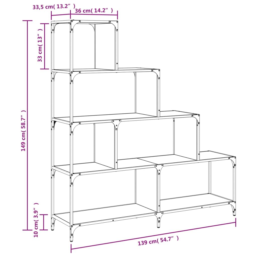 Libreria in rovere Sonoma, 4 ripiani, 139 x 33,5 x 149 cm, divisorio per soggiorno, ufficio, camera da letto, cameretta dei bambini e corridoio
