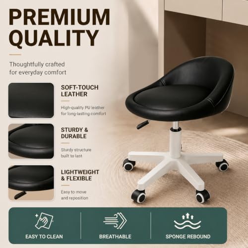 Image of Rolling Stool Low Backrest, Adjustable Swivel Stool with Wheels