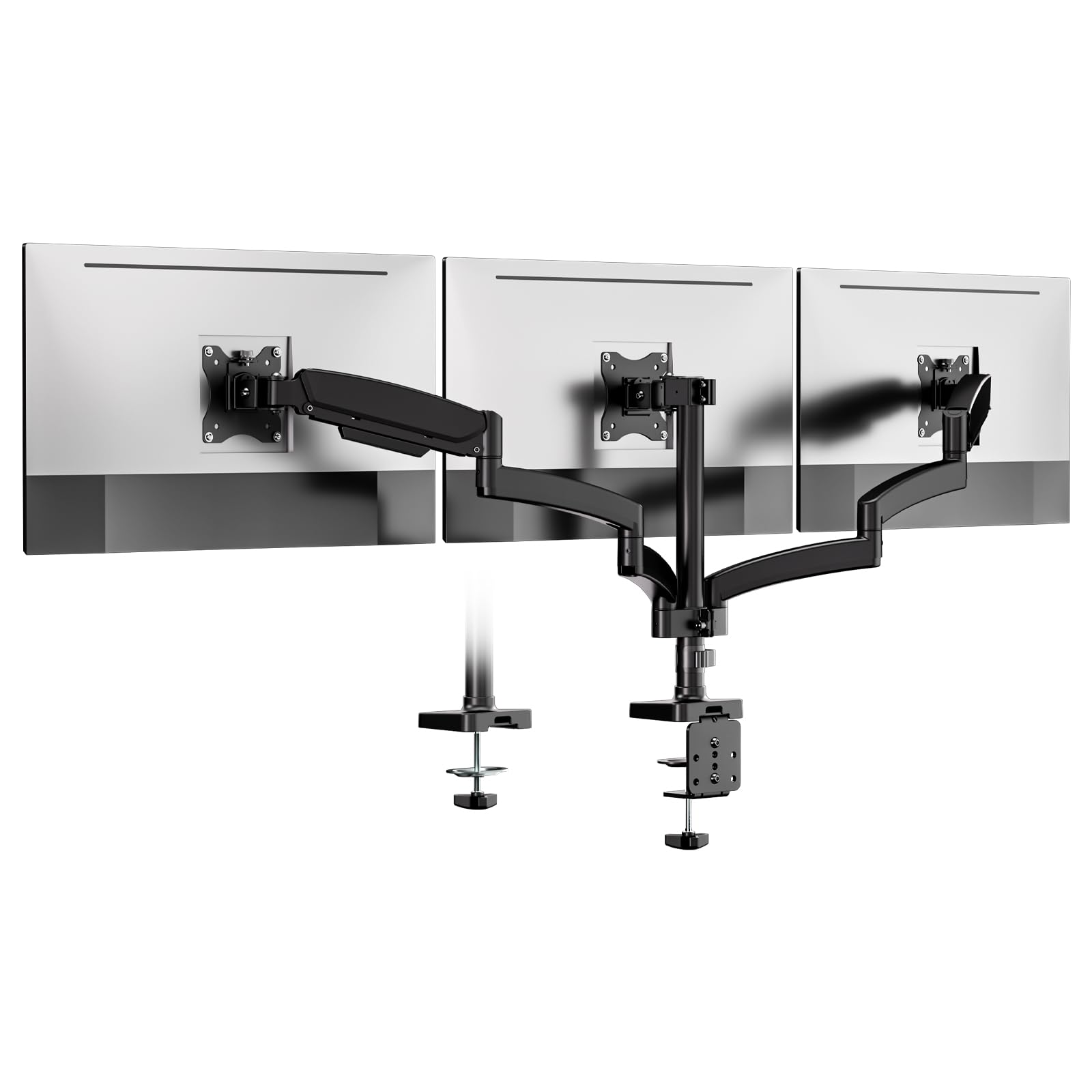 WORLDLIFT Support Ecran PC 3 Ecran, Premium Bras Articulé Ressort pour Triple Ecran 17-27", Hauteur Réglable Inclinaison Pivot et Fixation Bureau, Bras Supporte 7 kg, VESA 75/100mm