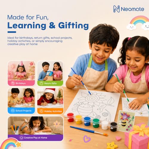 Image of Neomate Canvas Painting Kit for Kids | DIY Painting Set with 1 Printed Canvas, 6 Acrylic Paint Pots & Brush | Art and Craft Kit, Paint Kit for Kids, Birthday Gift, Return Gift, Creative Activity Set