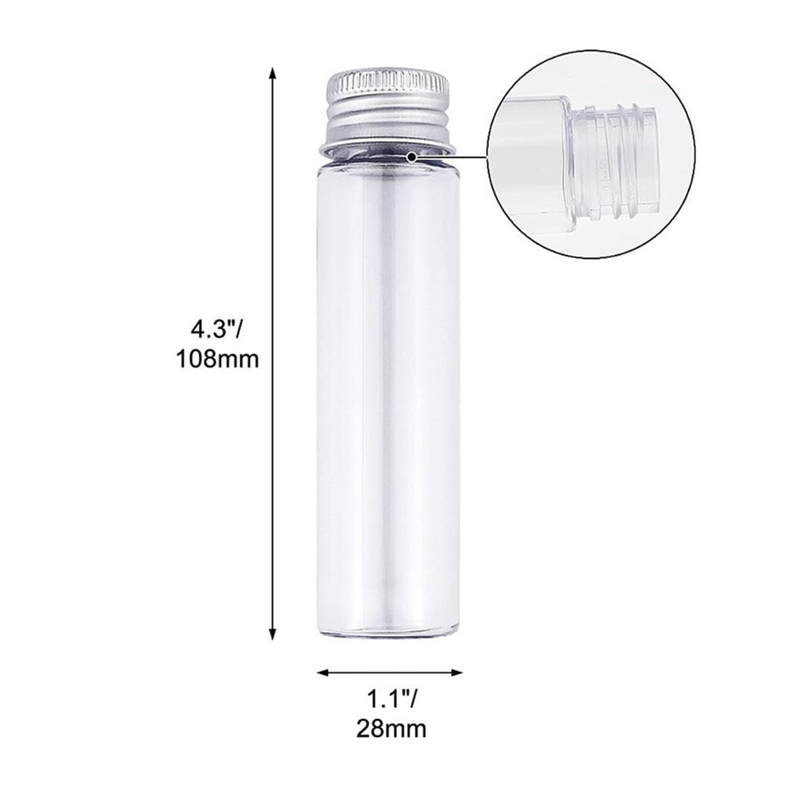 30 Tubos De Ensayo De Plástico Plano Transparente De 50 Ml Con Tapones De Rosca, 28 × 108 Mm