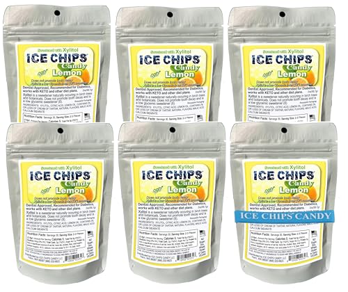 ICE CHIPS Xylitol Candy Mints Lemon 6 Pack, 2 oz Each, Includes Band