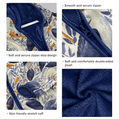 Birds Pattern Print Design Toddler Fleece Jacket Girl Boys Hooded Fleece Jacket Coat Warm Outwear Zip-up 3-10T3