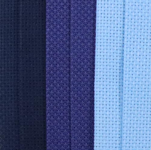 Image of KCS 4 /6 pc of 12 inch x 18 inch(30cmx45cm) 16 Count Cotton Aida Cloth Cross Stitch Fabric (6 pc,Light Blue+Royal Blue+Navy Blue)