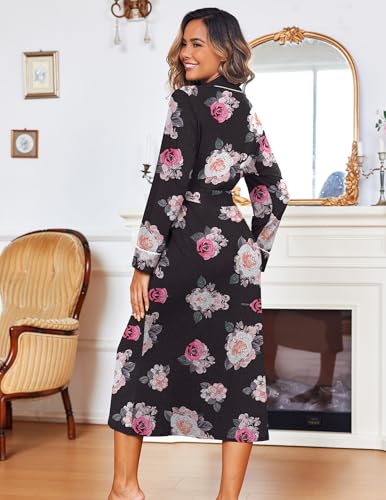 Image of Ekouaer Women Kimono Robes Full Length Knit Bathrobe Lightweight Soft Sleepwear V-neck Casual Ladies Loungewear S-XXL