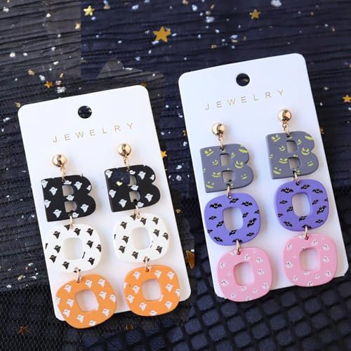 Halloween Earrings BOO Ghost for Women, Retro Simple Acrylic Drop Earrings Handmade Colorful Jewelry Holiday Festive Decorations Accessories 5