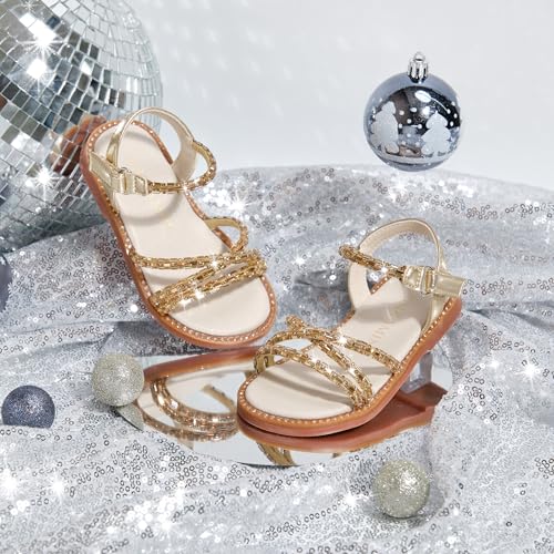 Image of PHIRAMIN Toddler Girl Sandals - Flower Girl Dress Shoes Open Toe Little Kid Flats