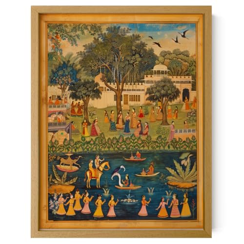 Póster de pueblo indio Pichwai para decorar tu salón u oficina con arte tradicional