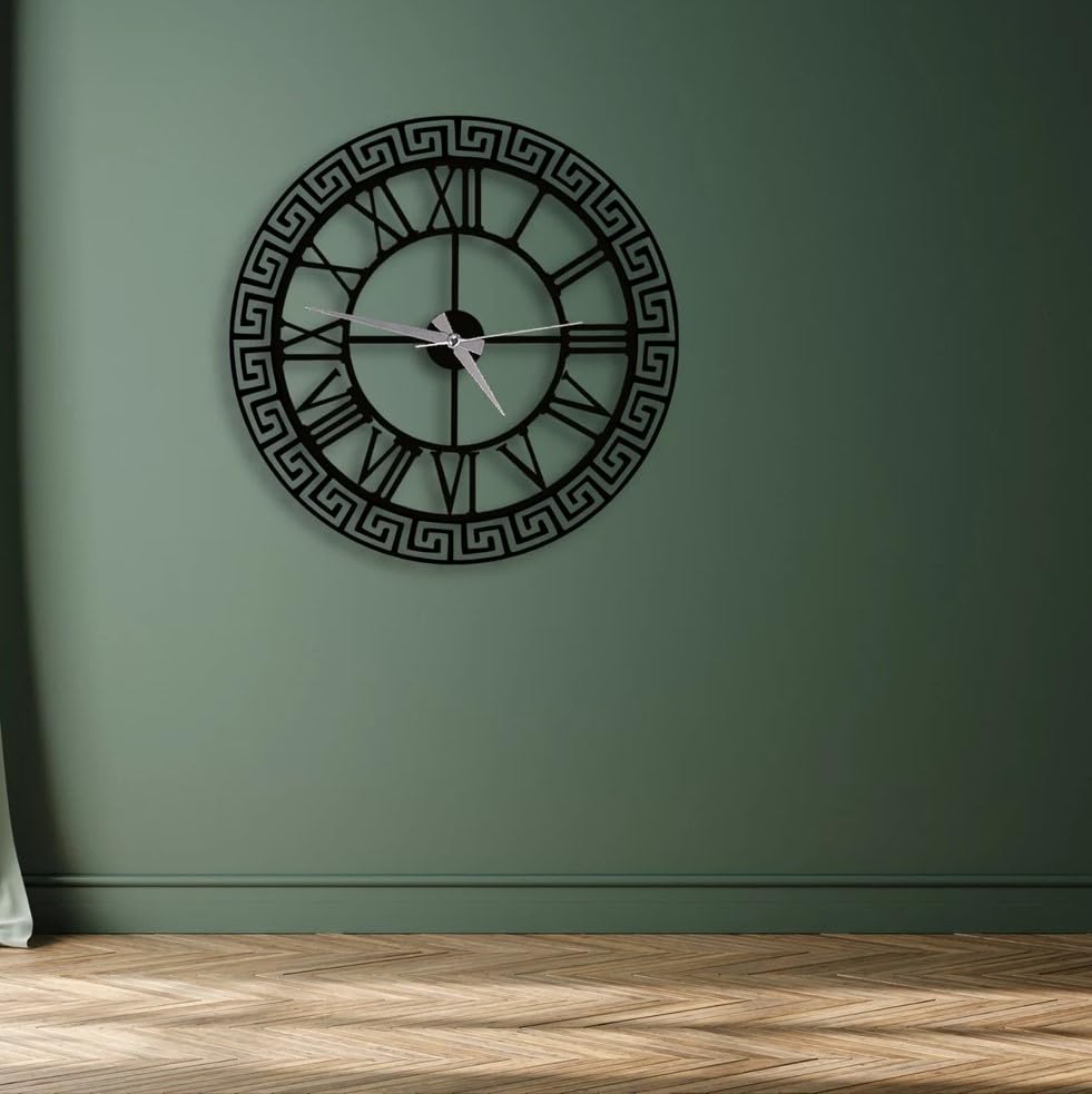 Image of Wall Clock Stylish Metal Analog Wall Clock for Living Room, Bedroom, Office, Kitchen, Home and Hall | Antique Fancy Big Size Modern Wall Watch (Black ST-20, 40 CM)