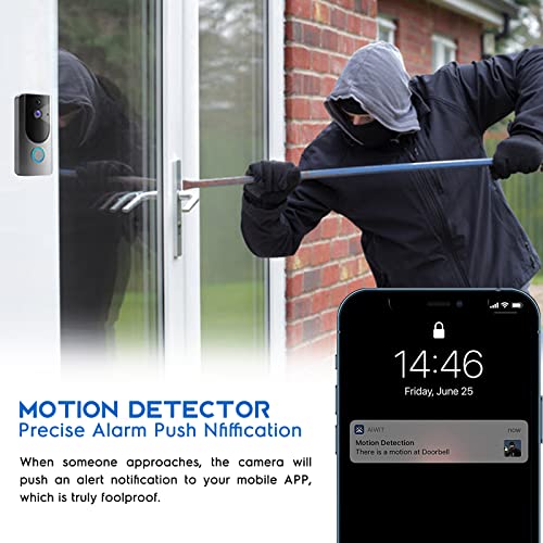 Elytsemoh Hd Smart Wireless Video Doorbell Camera Wi-Fi With Motion Detector, 2.4Ghz Wifi, Doorbell Security Camera With Indoor Chime, Free Cloud Storage, Night Vision, Two-Way Audio, Real-Time Video #TOP3