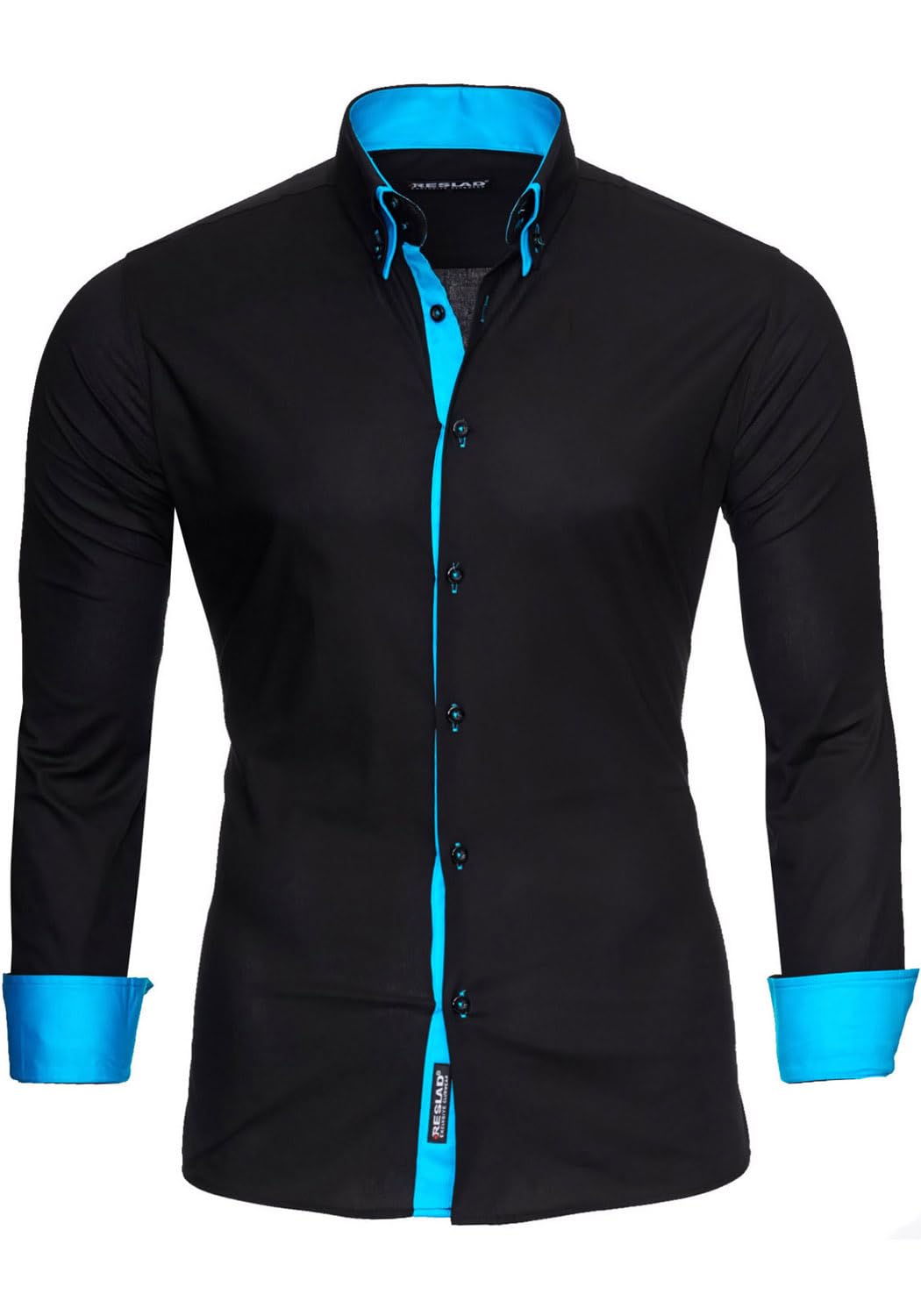 Reslad Herren-Hemd Slim Fit Kontrast Langarm-Hemd Alabama RS-7050
