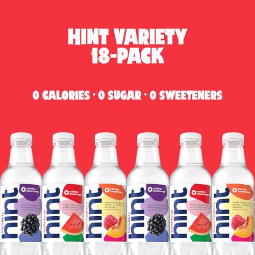 Image of Hint Fruit-Infused Flavored Bottled Water, 3-Flavor Mega Variety Pack - Purified Water Beverages with Zero Calories, Natural Flavors, and Sugar Free - 16 Fl Oz (Pack of 18)