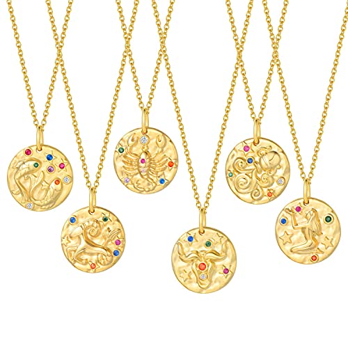 AGVANA 12 Constellation Necklace With Created Gem For Women Gold Plated Sterling Silver Jewelry Coin Pendant Jewelry Gift For Girlfriend Bestfriend Wife Her with Gift Box, 16+2 Inch, Capricorn - Image 4