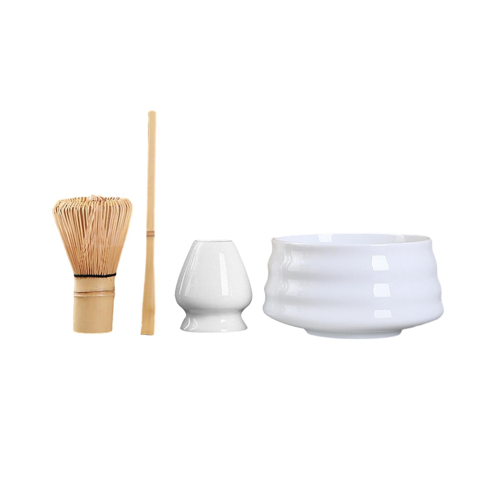 4 cucharas de bambú para batir matcha y soporte para el hogar, saludo o cocina, color blanco
