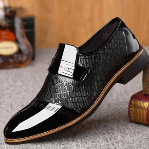 Men's Patent Leather Dress Shoes - Black Oxford Formal Business Tuxedo Slip-On Lace-Up Classic Wedding Work Shoes US6-152