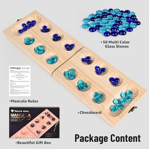 Juego de Mesa Mancala de Madera con Piedras de Vidrio miniatura 5