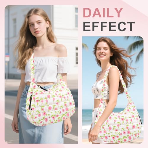 Image of Quilted Puffer Tote Bag Purse Puffy Crossbody Shoulder Bag,Lightweight Nylon Hobo Bag Puffer Carryall Bag for Women Girl