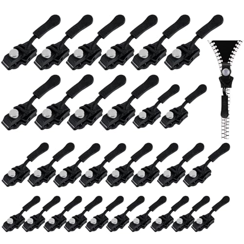 30 Piezas Cremalleras – 3 Tamaños (10 x S, 10 x M, 10 x L) Cremallera, Universal Kit Reparación para Ropa, Mochila, Maleta, Equipaje (Negro)