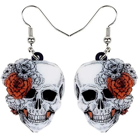 NEWEI Cute Halloween Sugar Calavera Pendientes Acrílico Cráneo Mexicanos Cover
