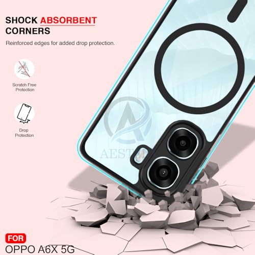 Image of AESTMO Oppo A6S 5G / Oppo K14X 5G / Oppo A6X 5G Back Cover | 360 Protection | Crystal Clear Hard Back Transparent | Compatible with MagSafe Accessories (PC+TPU, Black Bumper)