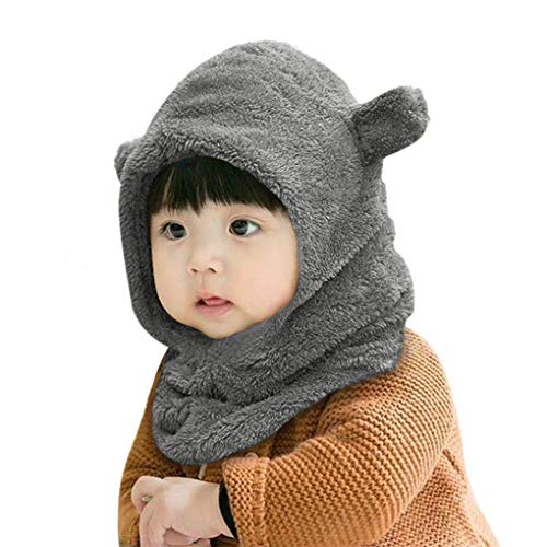 Image of Baby Kids Warm Winter Hat Scarf Set Boys Girls Toddler Cute Puppy Ears Knit Beanie Hat Earflap Hoodie Scarves Snow Skull Cap