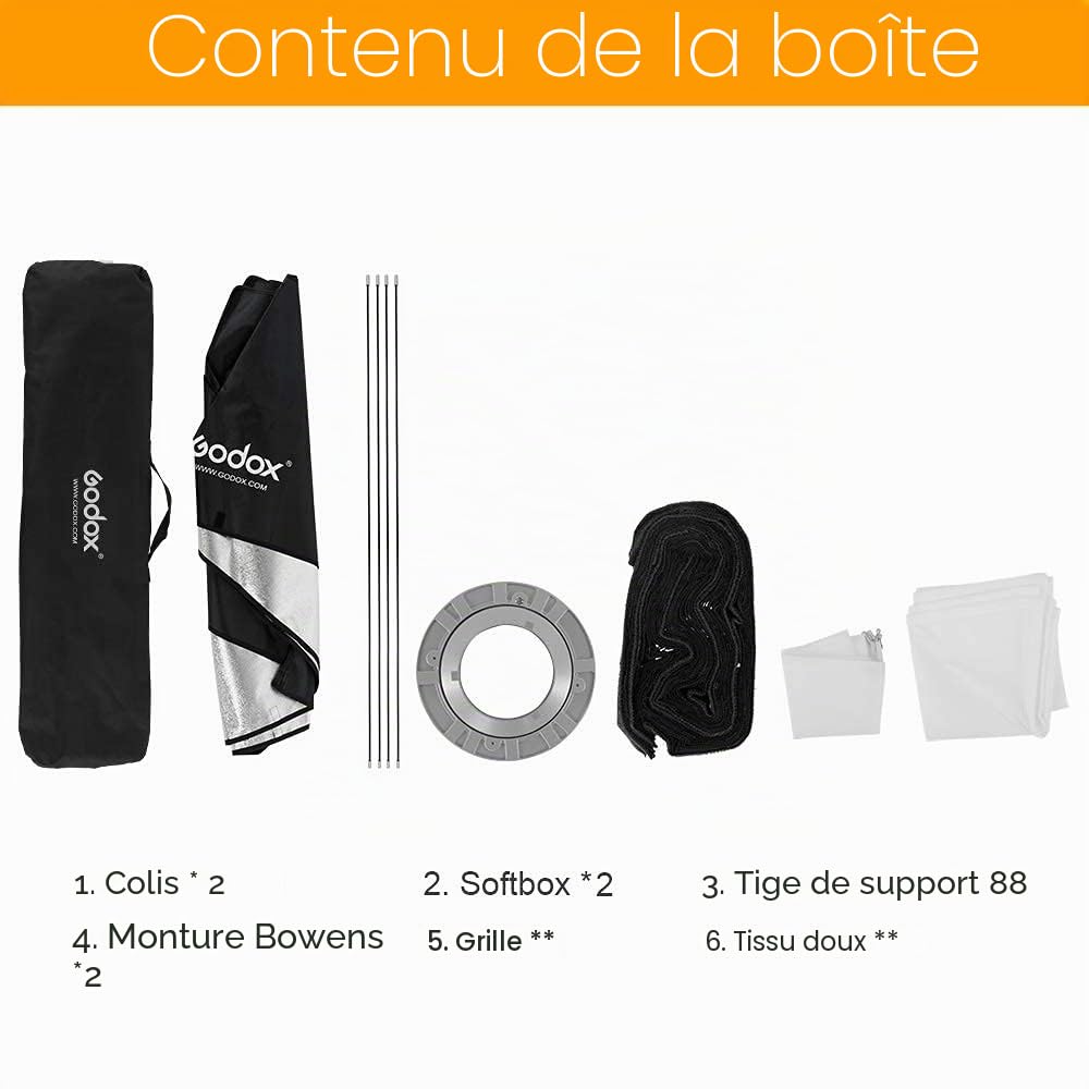 Godox Grid Lot de 2 boîtes à lumière pour Flash de Studio