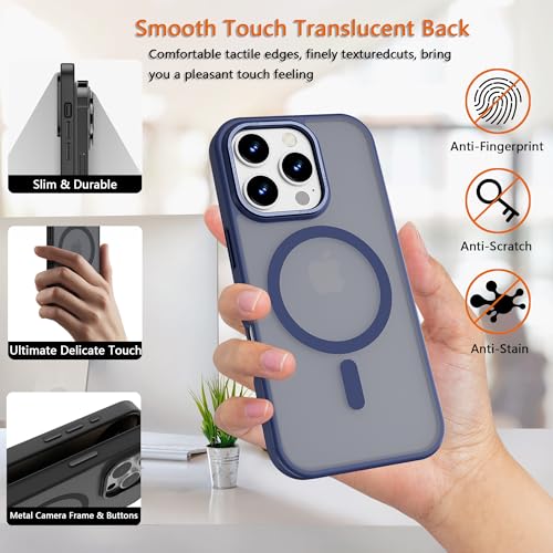 Image of Magnetic iPhone 16 Pro case,Compatible with Magsafe, Military-Grade Protection,Slim Translucent Matte Shockproof with Anti-Scratch Anti-Fingerprint Phone Cover (Dark Blue, iPhone 16 Pro)