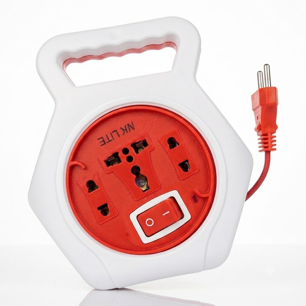 NK LITE Extension Board, Cord Reel, 4 Meter, 6 Amp 240V, with Built-in Power Switch, for Home and Office Use-image-24