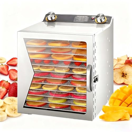 SIEEOUR Machine Déshydrateur Jerky Tout-En-Un Et Sécheuse Légumes, Déshydrateur Électrique 400w/800w Avec Plateaux Acier Inoxydable, Minuterie Et Contrôle Température Pour Viande, Fruit(12 layers)