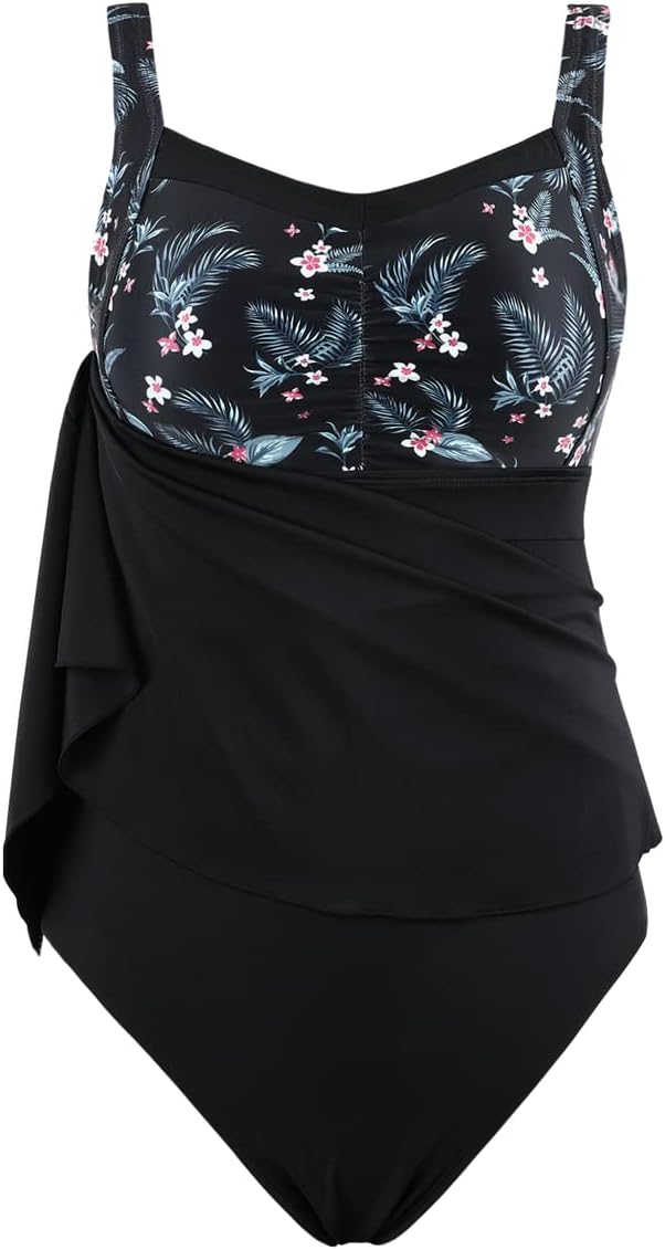 Septangle Vintage One Piece Swimdress Slimming Tummy Control Shaping Swimsuit Bathing Suit - Image 2