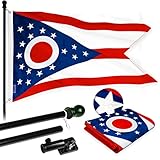 G128 Combo Pack: 5 Ft Aluminum Spinning Flagpole (Black) & Ohio OH State Flag...