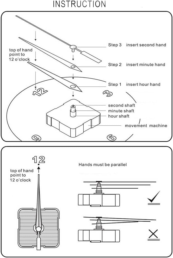 Quartz Wall Clock Movement Mechanism with Hands Silent Battery Operated Repair(E)