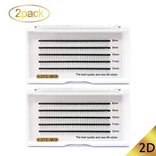 2 Pack Premade Fans Volume Lashes 2D Y C Curl .07 Eyelash Extensions Russian Volume Fans 8-12mm Mixed Length