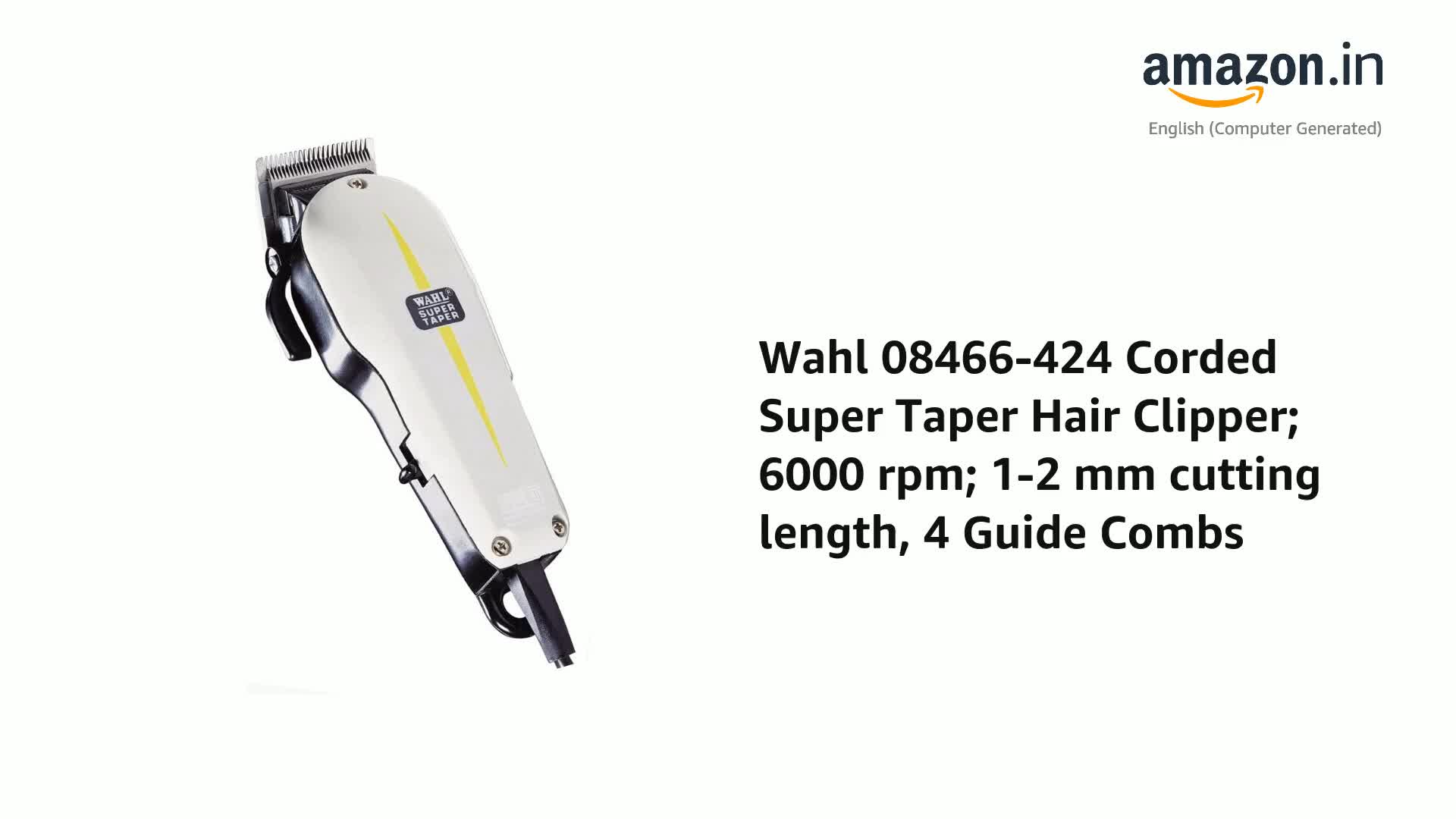 Wahl 08466-424 Corded Super Taper Hair Clipper; 6000 rpm; 1-2 mm
