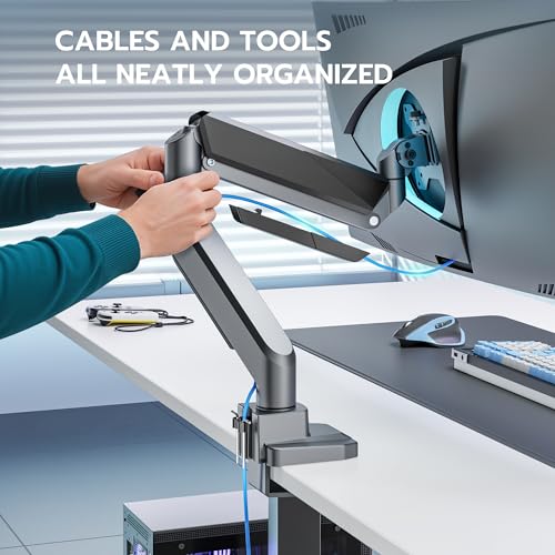 Image of Heavy Duty Single Monitor Mount for 13 inch-49 inch Curved Screens with USB, Gray