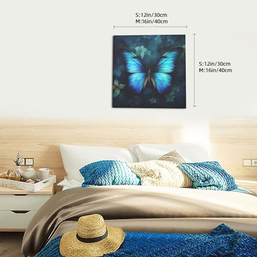 Toile murale papillon bleu haut de gamme avec cadre robuste - 7