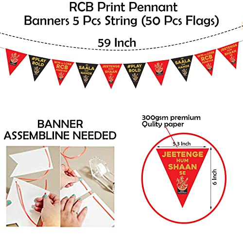 Image of Party Propz RCB Ipl Theme Decoration- 50 Pcs in 5 Strings Royal Challengers Bangalore Theme Pennant Banner for Decoration | RCB Flag Buntings for Decoration | Ipl Flags Bunting | RCB Flag 2026 IPL