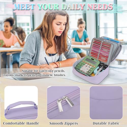 Image of VX VONXURY Large Pencil Case, 54-Slot Colored Pen Pouch 2 Removable Sleeves | Cute Zipper Pencil Bag Organizer, Top Handle, Front Zip Pocket, Durable Fabric for Art Supplies Markers School Travel College