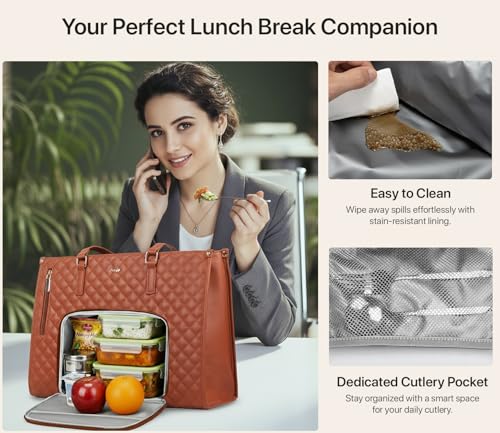 Image of RIONTO Elaris Tote Bag for Women With Insulated Lunch Compartment | Upto 15.6 inch | Water Resistant Handbag | Laptop Bags for Woman Office use with Multiple Compartments - Black
