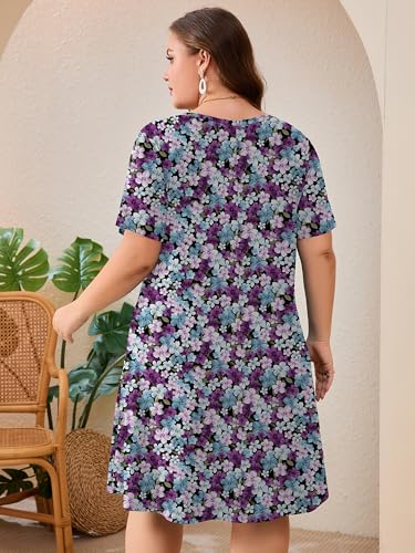 Image of AusLook Plus Size Midi Dress for Women Short Sleeve V Neck Criss Cross A Line Summer Casual Vacation Sundresses with Pockets